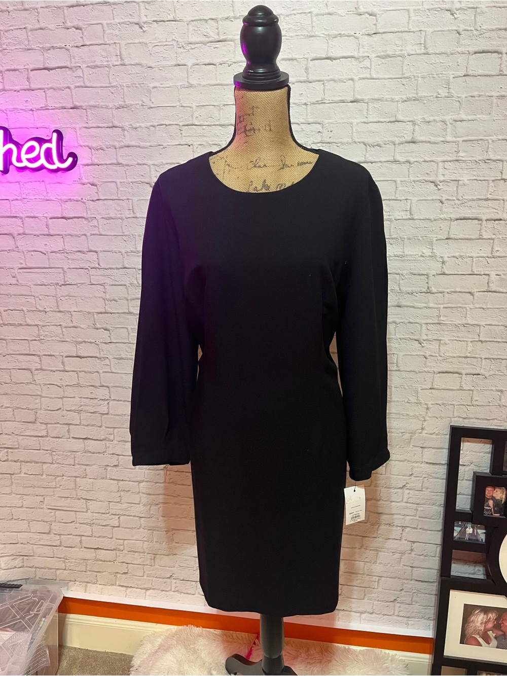 Nine West Classic Black Long-Sleeve Shift Dress Size XXXL